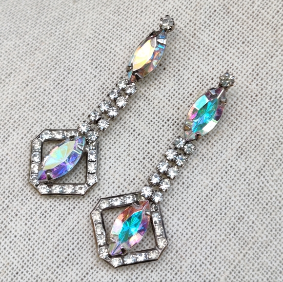 Vintage Jewelry - Vintage 50s AB crystal dangle earrings